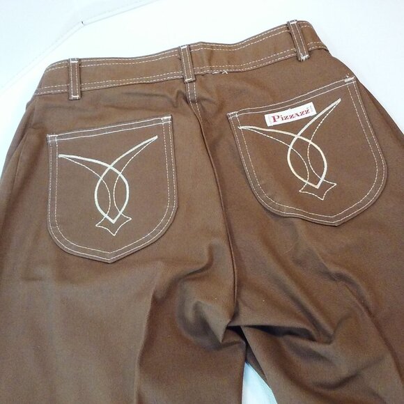 NWOT Vintage 70s Pizzazz Mod Retro Disco Pant Jeans -10 Pockets Wide-Leg Brown - Picture 5 of 12